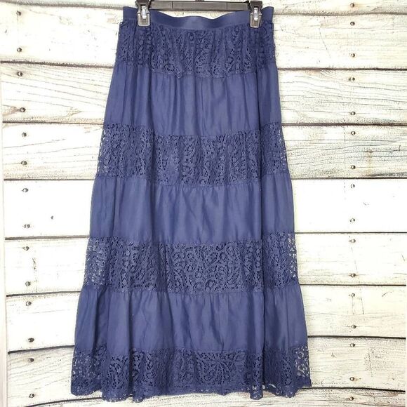 Cato Women’s Navy Blue Tiered Crochet Maxi Skirt Size M - Picture 3 of 6